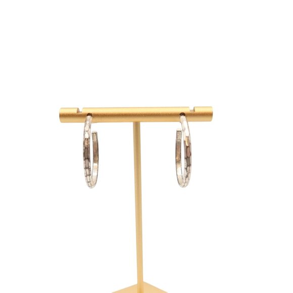 Sterling Silver 925 Faceted Hoop Earrings 1" Classic Preppy Post Pierced - Picture 1 of 7